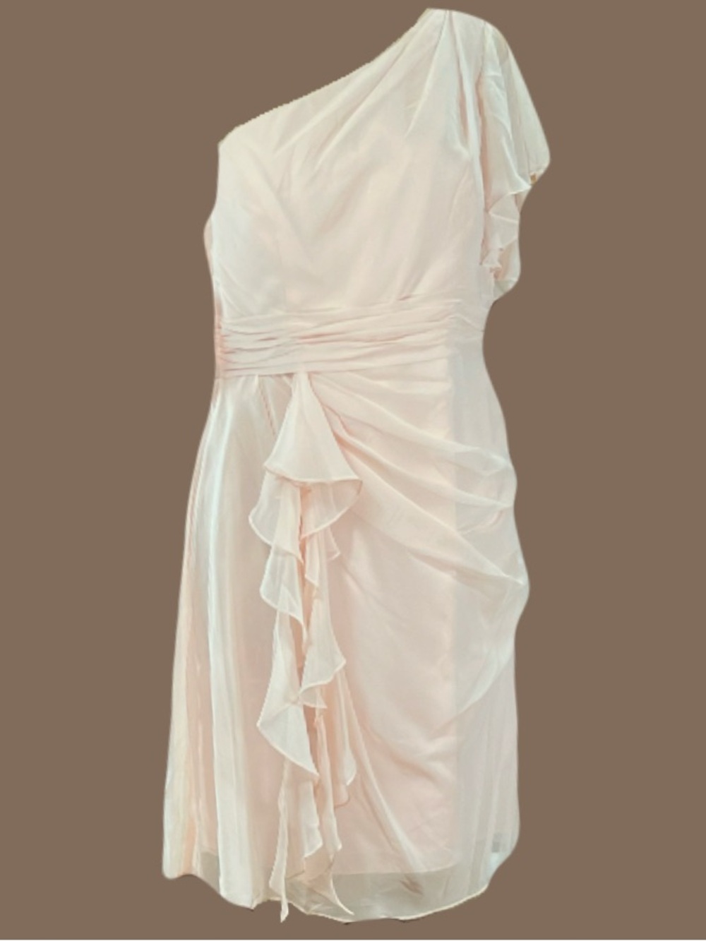 One-Shoulder Blush Ruffle Midi Dress